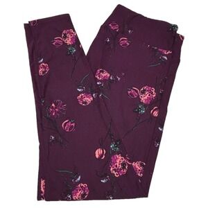 LuLaRoe Womens Leggings Size TC Purple Pink Floral Roses‎ Tall and Curvy NWT